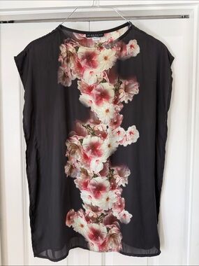 Bryn Walker Black Tunic with Pink and Cream Floral Column